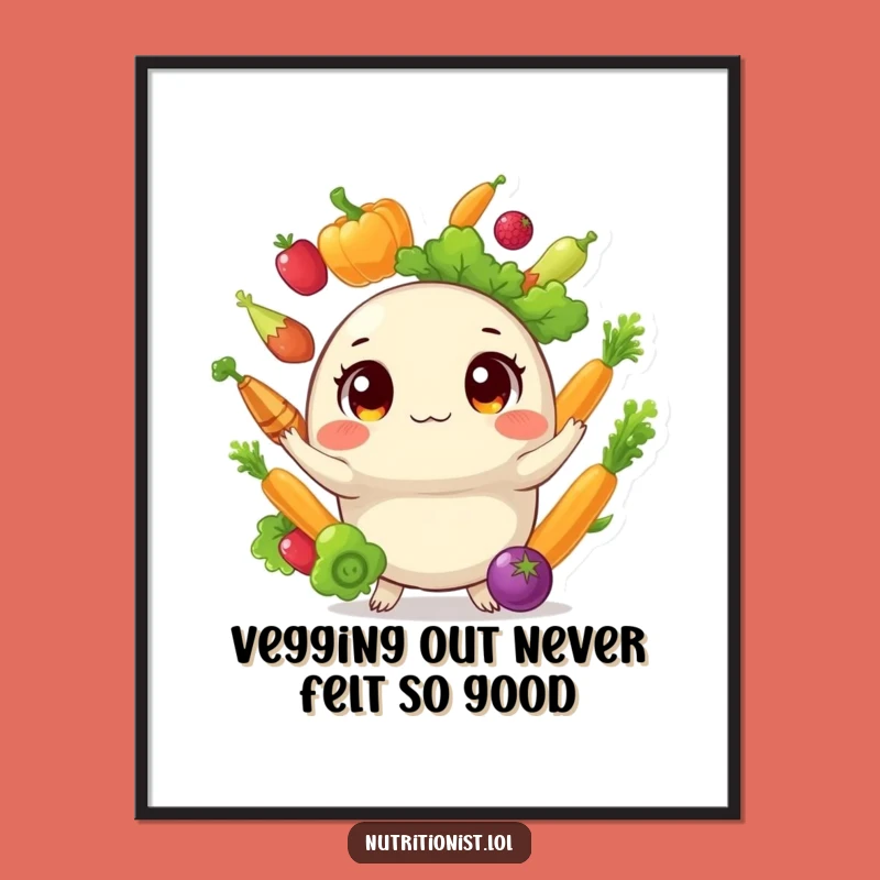 Funny Free Printable Wall Art: Juggling Veggies Creature, Hilarious Downloadable Art Gift!