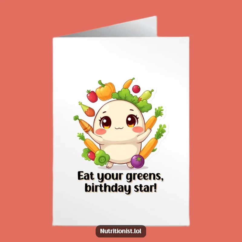 Funny Free Printable Birthday Card: Juggling Veggies Creature, Perfect Downloadable Gift!