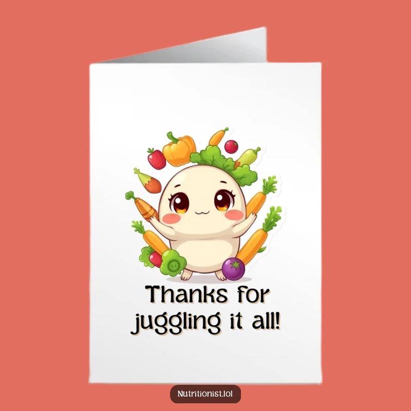 Hilarious Free Printable Thank You Card: Juggling Veggies Creature, Funny Downloadable Gift!